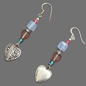 🆕 Handmade 925 Silver Heart Earrings w Swarovski Crystal Chalcedony Labradorite